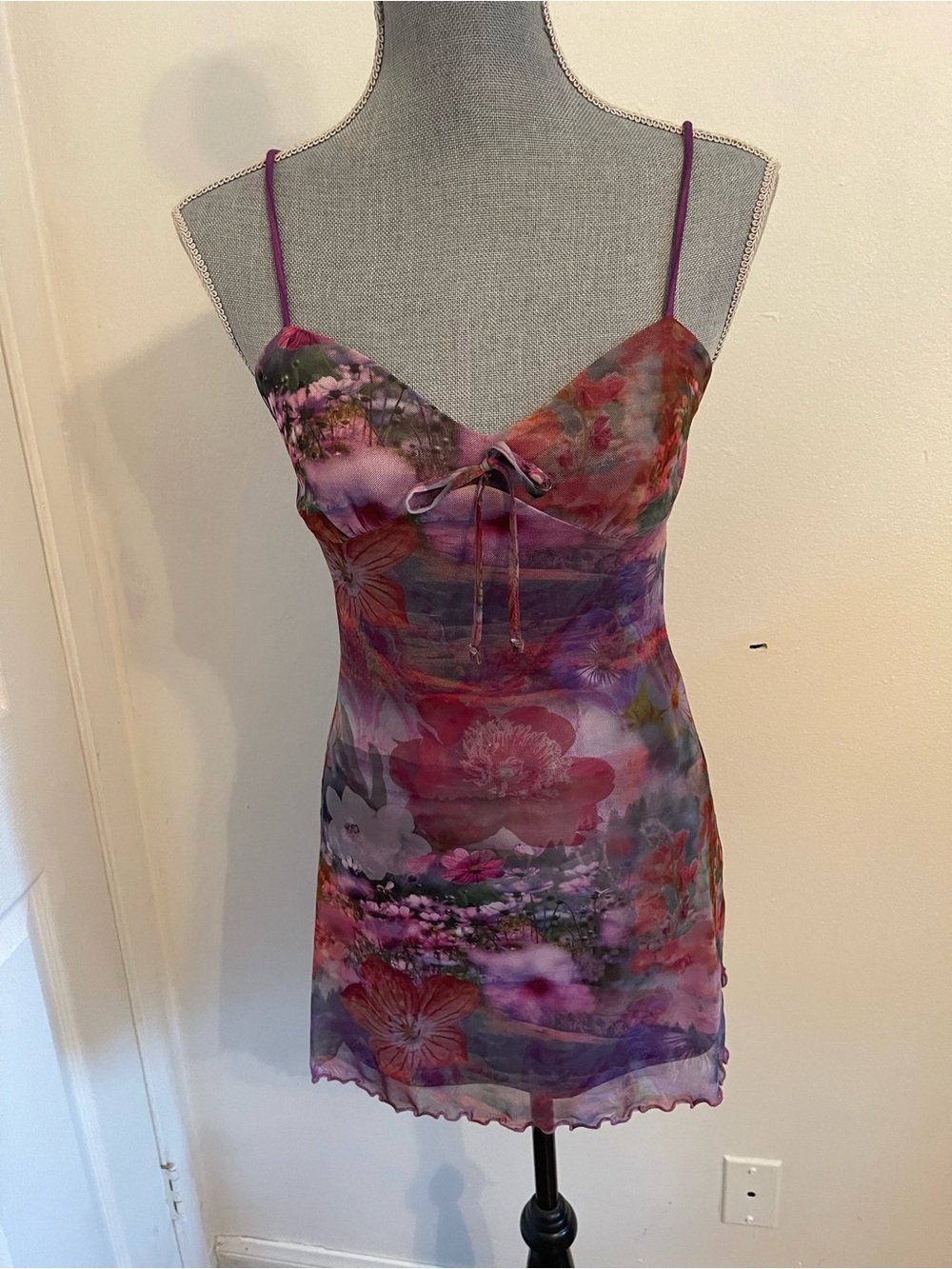 Urban Outfitters Floral Sheer Slip Dress in Purple and Pink . Size XS